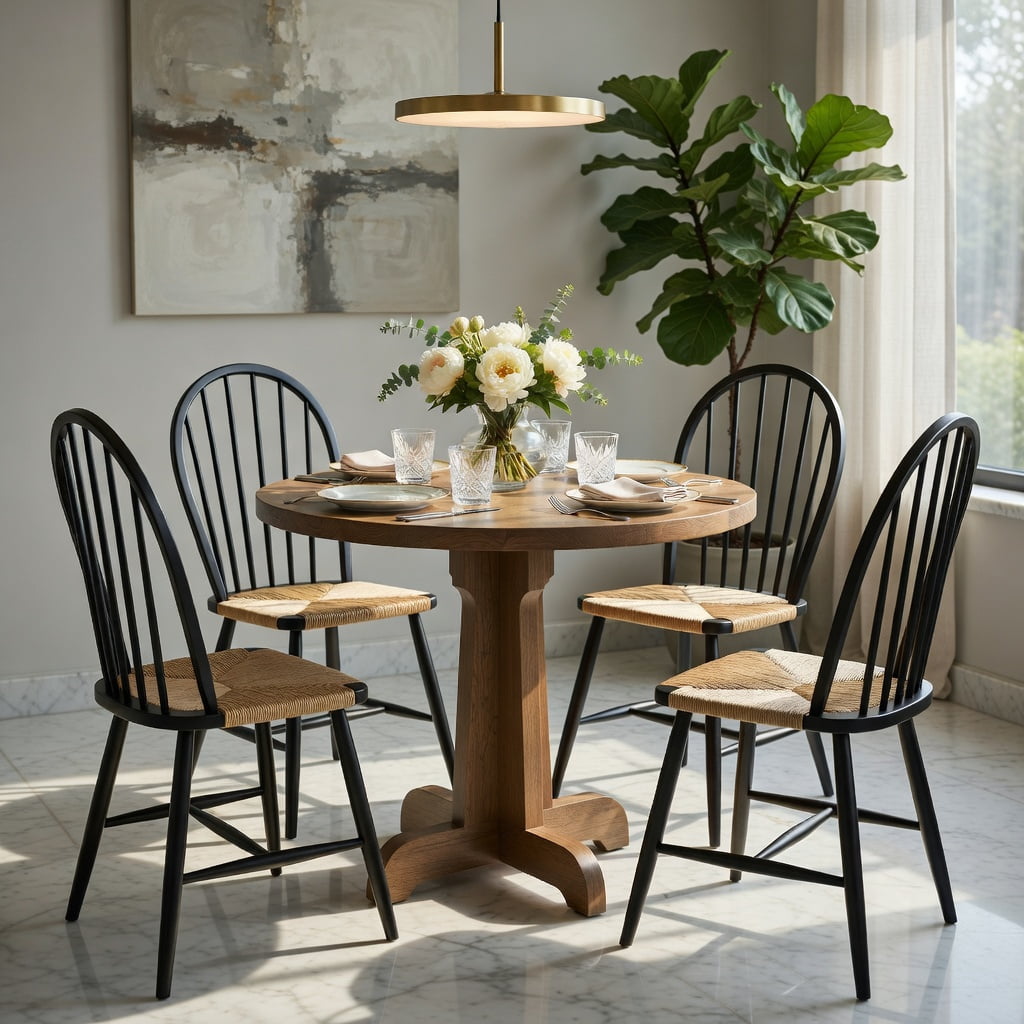 Hommoo 23.6 Inch Round Dining Table for 2, Modern Compact Wood Top Pedestal Table for Small Spaces, Apartments, Cafes & Home Kitchens, Walnut