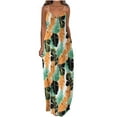 thumbnail image 2 of QLEICOM Women's Summer Casual Floral Printed Bohemian Spaghetti Strap Floral Long Maxi Dress with Pockets Boho Printed Hoop Sling Beach Long Dress Orange S, US Size: 4, 2 of 4