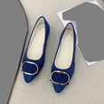 thumbnail image 2 of Gpaecead Women's Metal Buckle Low Heel Flats Pointed Toe Faux Suede Slip On Soft Sole Comfort Casual Work Shoes For Spring Summer Dark Blue, 2 of 5