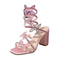 thumbnail image 6 of Womens Heels Sparkly Spiral Strap Heeled Gladiator Sandals Glitter Rhinestone Butterfly Stilettos Dress Shoes Pink Size 6, 6 of 6