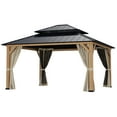 thumbnail image 3 of INTER HUT 15 x 13 Wood Gazebo, Outdoor Steel Patio Hardtop Gazebo with Double Roof, Netting and Curtains, 3 of 8