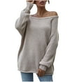 thumbnail image 2 of Lilgiuy Women's Autumn/Winter Off Shoulder Round Neck Pullover Knitted Loose Sweater for Tennis Golf, 2 of 5