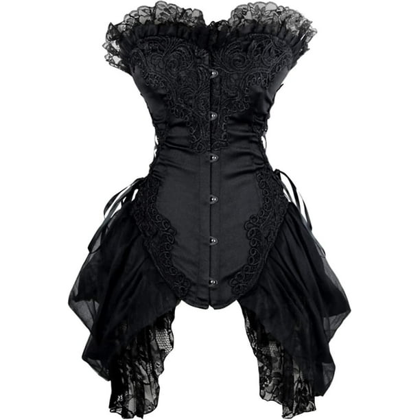 Women's Sexy Strapless Floral Embroidery Gothic Corset With Lace Skirt 