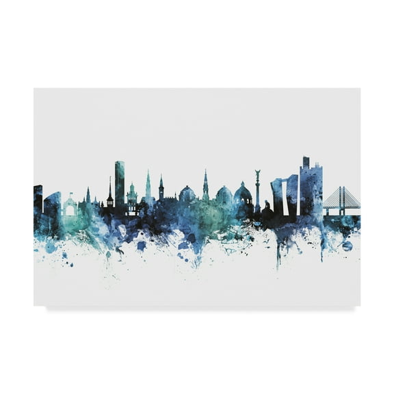 Trademark Fine Art 'Copenhagen Denmark Blue Teal Skyline' Canvas Art by Michael Tompsett
