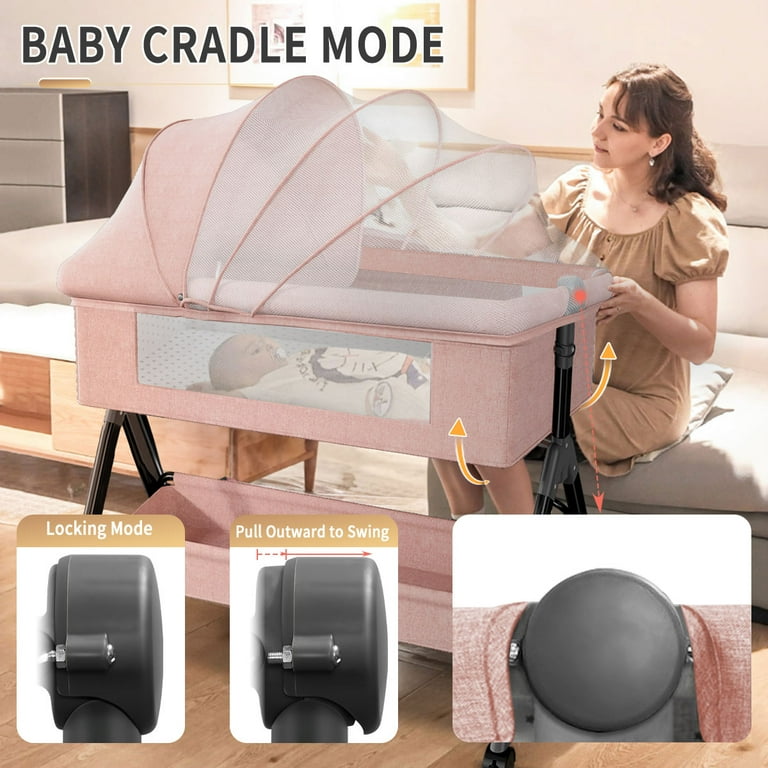 Baby Bassinet Adjustable Baby Bedside Sleeper Bassinet with 360 Wheel Baby Cradle for Infant 0 6 Months Pink