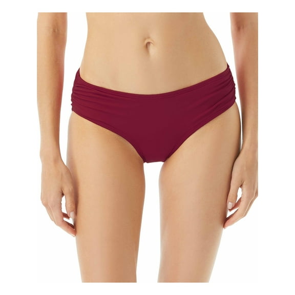 MICHAEL MICHAEL KORS Women's Maroon Stretch Lined Full Coverage Shirred Bikini Swimsuit Bottom XS