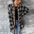 thumbnail image 1 of Ladies Houndstooth Leopard Print Contrast Plaid Long Sleeve Shirt Jacket, 1 of 6