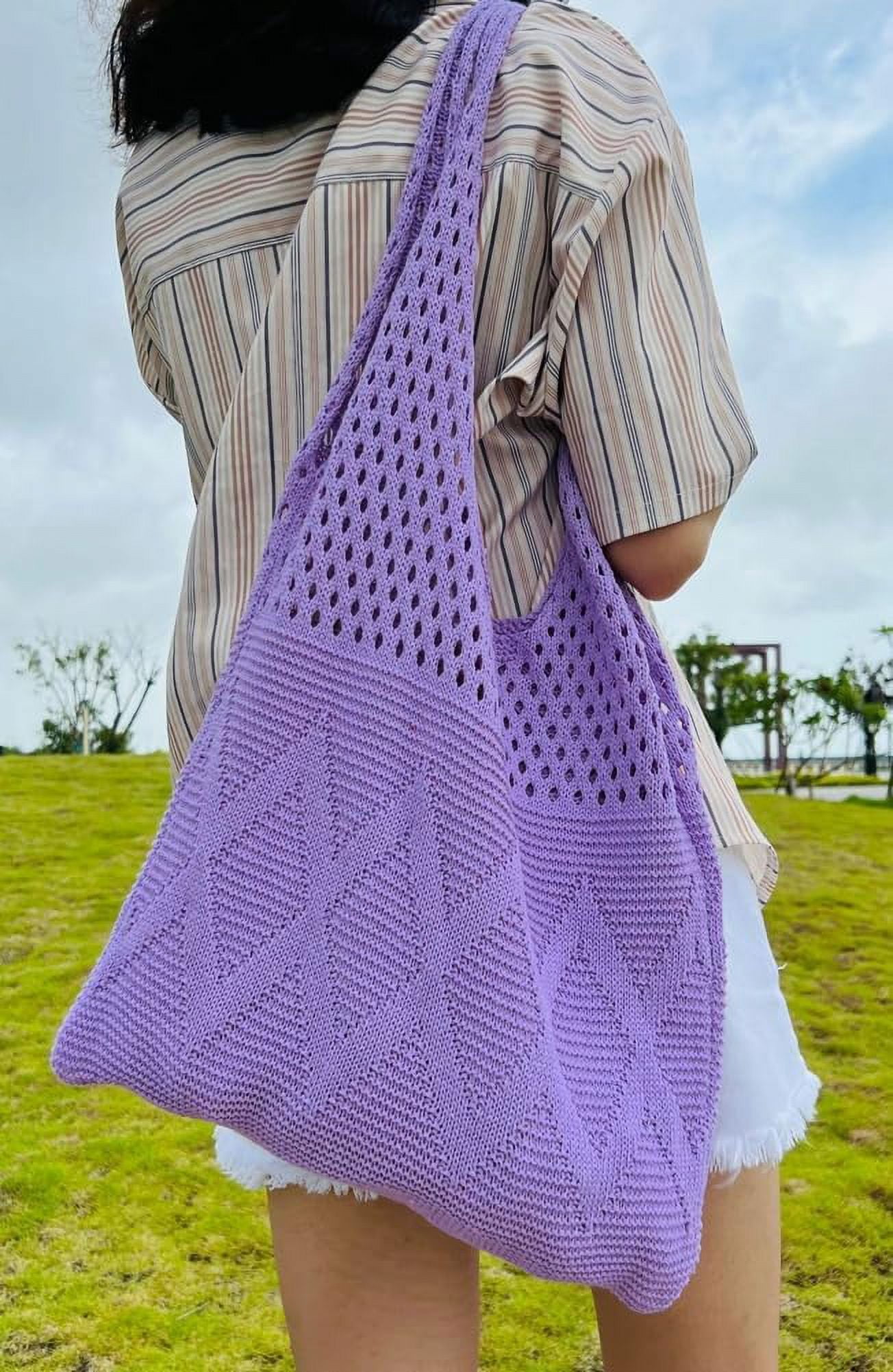 Kukuzhu Women's Crocheted Tote Bag Knitted Hobo Beach Bag Aesthetic Handmade Shoulder Handbag Cute Purse Travel Shopper