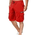 thumbnail image 4 of WREESH Men's Cargo Shorts Drawstring Elastic Waist Pocket Hoodie Overalls Sport Shorts Quarter Shorts Outdoor Workout Shorts Red, 4 of 9
