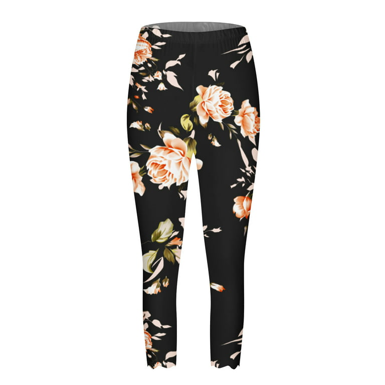 FLORAL LEGGINGS, White Yoga Leggings, White Floral Tights, Floral Stretch  Pants, White and Black Tights, Woman's Floral Tights 