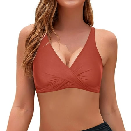 Women s Full Coverage Push Up Bikini Top - V Neck  Lace-Up Back  Removable Padded Bra