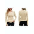 thumbnail image 2 of Womens Ribbed Long Sleeve Crewneck Casual Slim Basic Shirts Fitted Knit Tops Beige Brown M, 2 of 6
