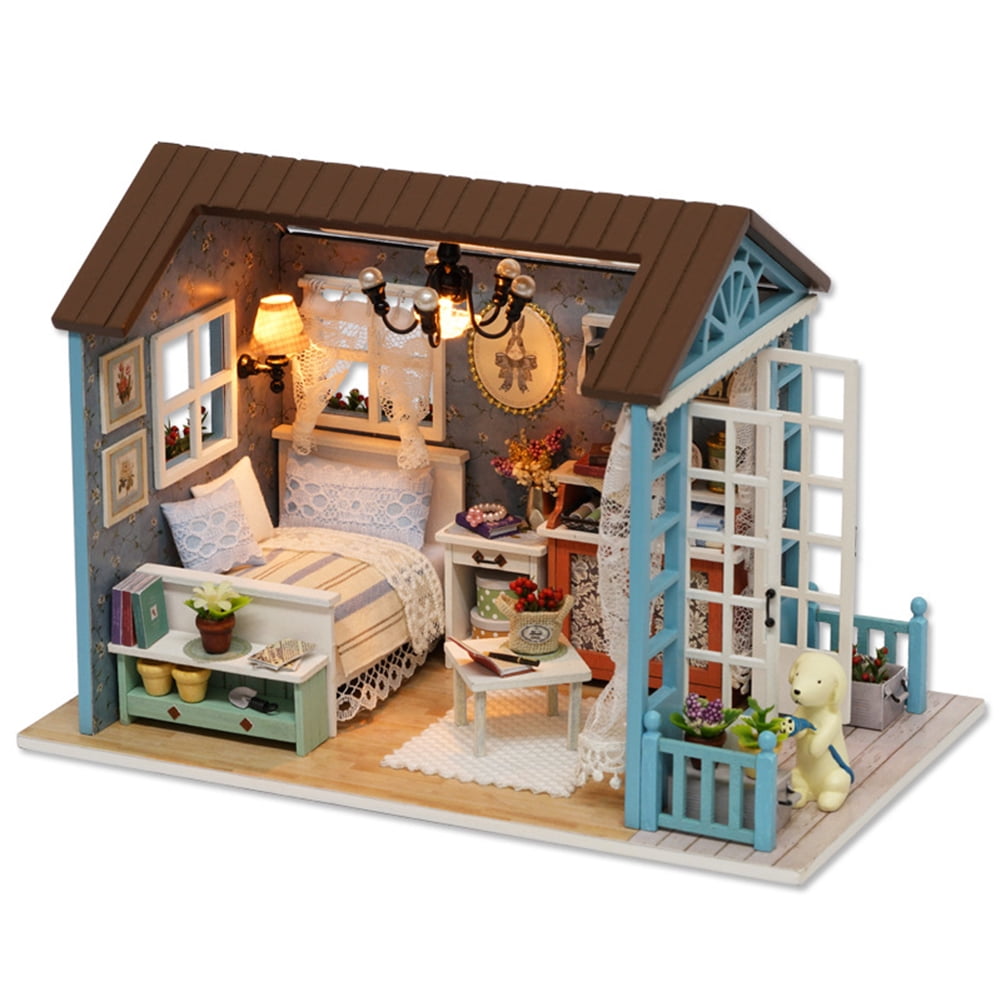 assembled wooden dollhouse
