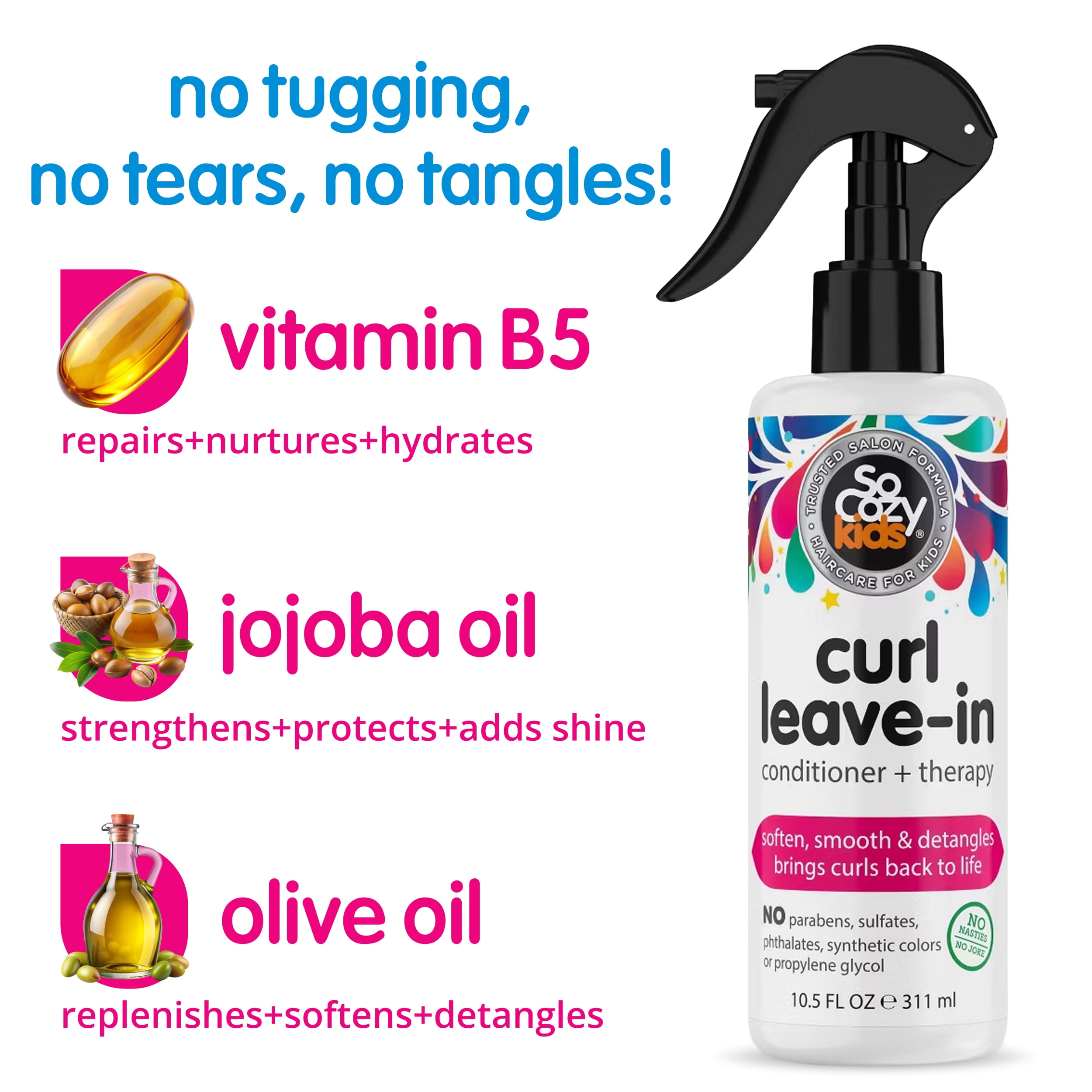 SoCozy Kids Curl Leave In Conditioner + Therapy Spray for Soft, Shiny Hair, 10.5 Fl Oz