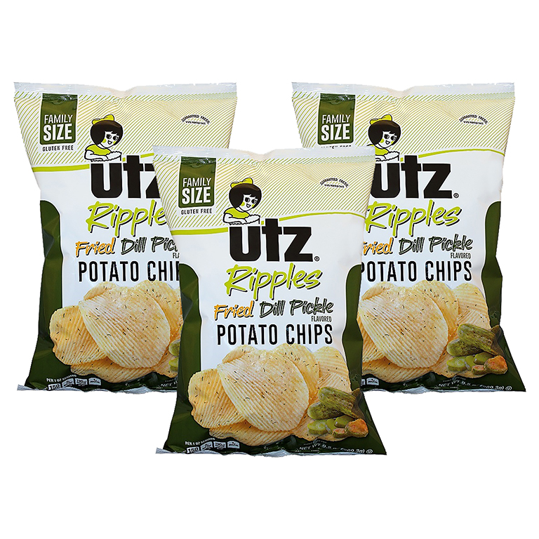 (3 Pack) Utz Ripples Fried Dill Pickle Potato Chips, 9.5 OZ