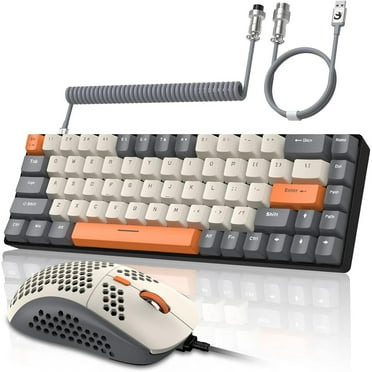 ZIYOU LANG RK-T8PR0 Wired 65% Mechanical Gaming Keyboard and Mouse Combo with RGB Backlit Anti-ghosting TKL Mini 68 Key Coiled C to A Cable Tactile Blue Switch for PS4 PS5 Xbox PC Mac Gamer, Gray