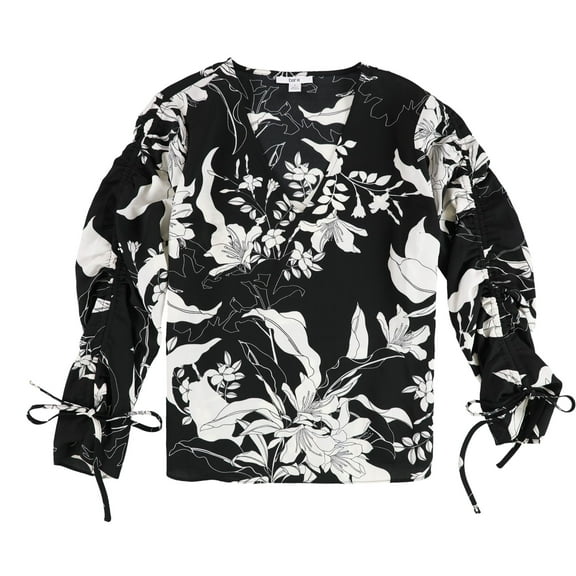 Bar Iii Womens Floral Ruched Sleeve Pullover Blouse