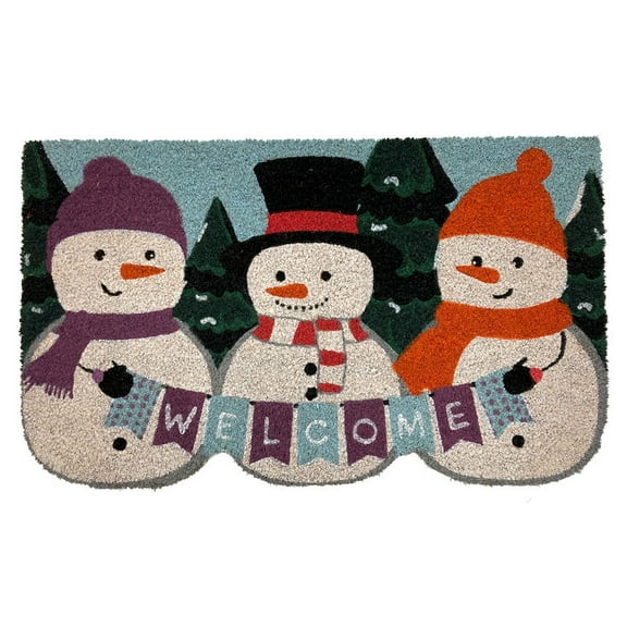 Briarwood Lane Winter Snowmen Welcome Natural Fiber Coir Doormat 18 x 30