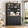 thumbnail image 2 of Hiphuta 75"Tall Kitchen Pantry Storage Cabinet with Power Outlet, Large Pantry Cabinet with Microwave Stand, Modern Freestanding Cupboard Hutch for Home Dinning Room, Black, 2 of 7