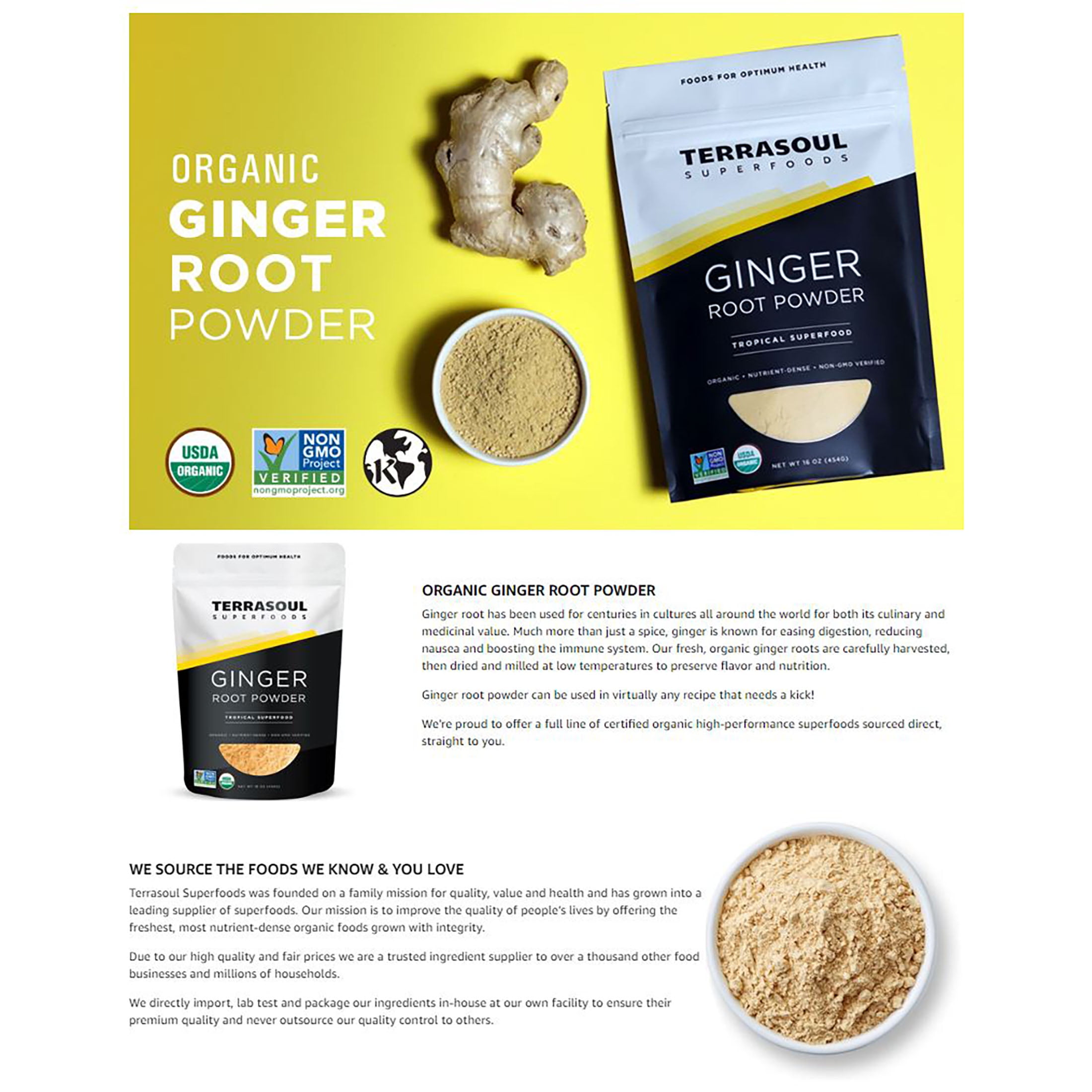 Terrasoul Superfoods Organic Ginger Powder, 2 Lbs (1 Lb 2-Pack) - Lab-Tested | Raw | Potent Spicy Flavor