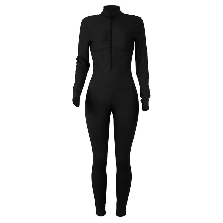 Noarlalf One Piece Jumpsuit Women Yoga Jumpsuits Workout Ribbed Long Sleeve  Sport Backless Jumpsuits Black M 