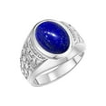 thumbnail image 3 of RYLOS Men's Rings 14K White Gold Nugget Ring with Cabochon Gemstone & Diamonds Lapis Rings For Men Size 13, 3 of 7