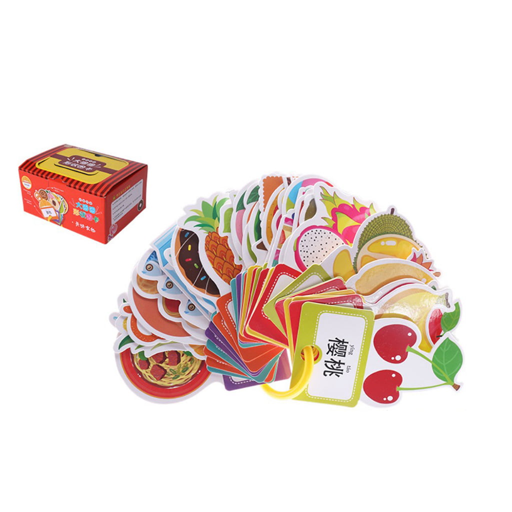 4 Set English Chinese Learning Picture Word Flashcards with Ring 120Pcs 
