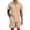 Khaki, variant on Men's 2-Piece Summer Outfit Set - Textured Quarter-Zip Polo Shirt & Drawstring Shorts, Casual Loungewear Tracksuit