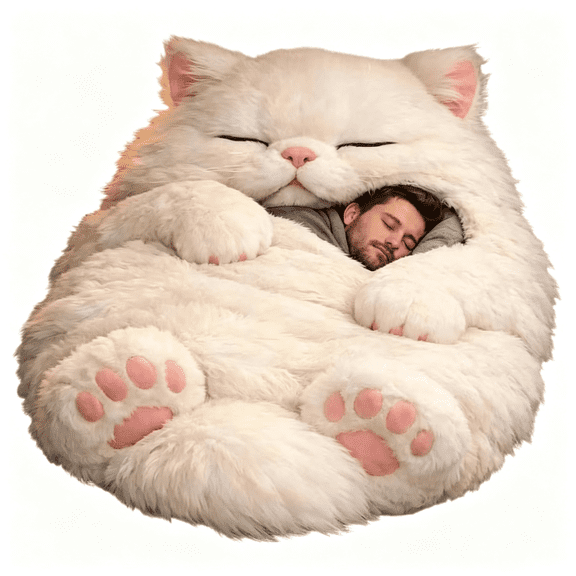 GASTROPOD Giant Fluffy Cat Sleeping Bag for Adults-Soft Plush Cat Shaped Sleeping Bag for Human,Cozy&Warm Envelope Style Blanket Animal Shaped Sleep Bags for Home Camping Travel
