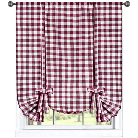 Woven Trends Farmhouse Curtains Kitchen Décor, Buffalo Plaid Shades, Classic Country Plaid Gingham Checkered Design, Farmhouse Décor, Window Curtain Treatments (Burgundy, Tie-Up Shade)