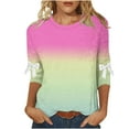 thumbnail image 2 of Ounisa Hauts Dégradés pour Femmes Manches 3/4 Nœud Imprimé Vêtements Raglan Col Rond Chandail Chemises Amples P-5TG, 2 of 6