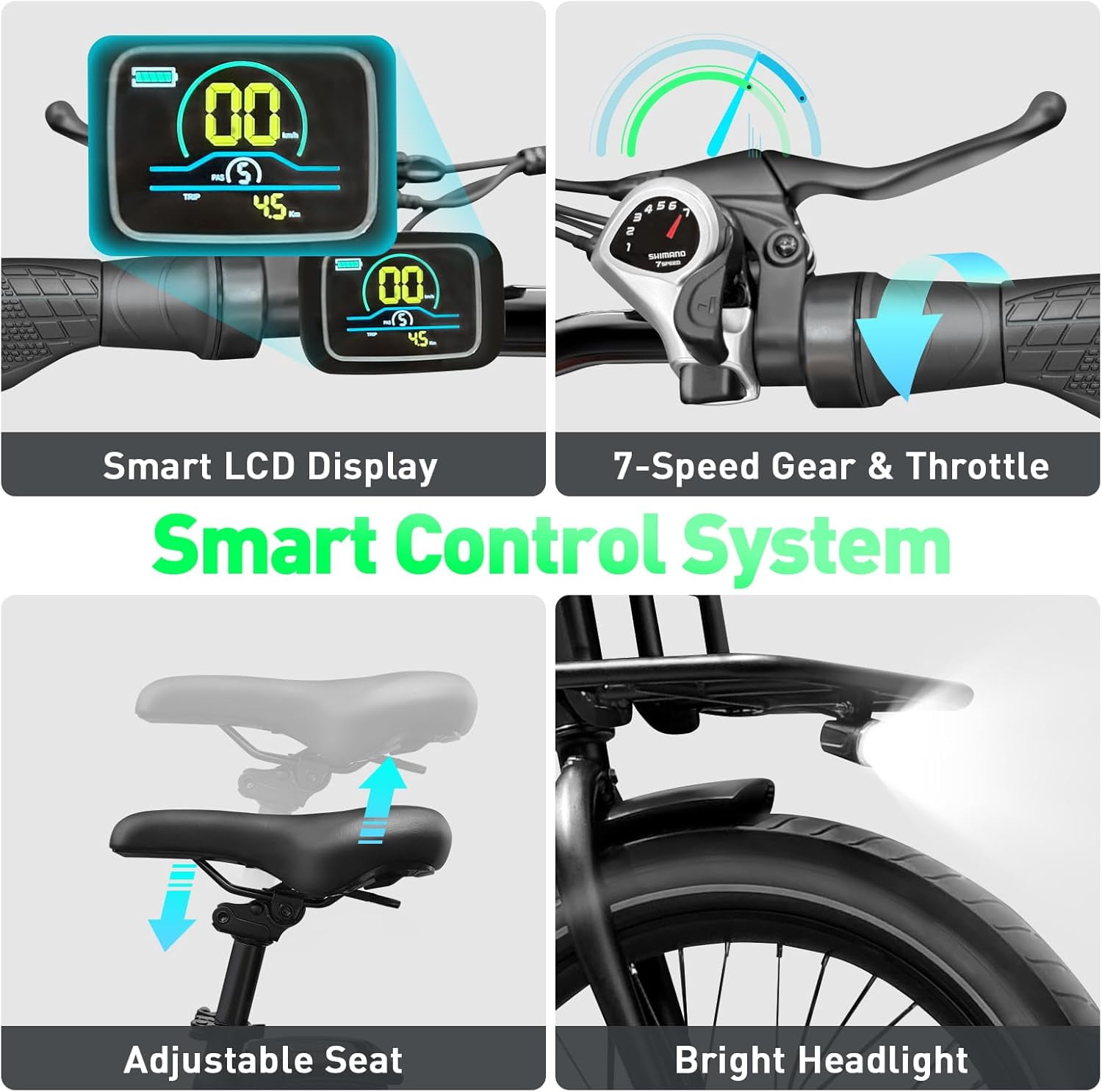 Adult Electric Bike, 1000W Peak Motor Ebike, 48V 15Ah Removable Battery, 20 inch Fat Tire, 7 Speed, Step-Thru Commuter Bicycle, 24MPH Max Speed, 70 Miles Long Range