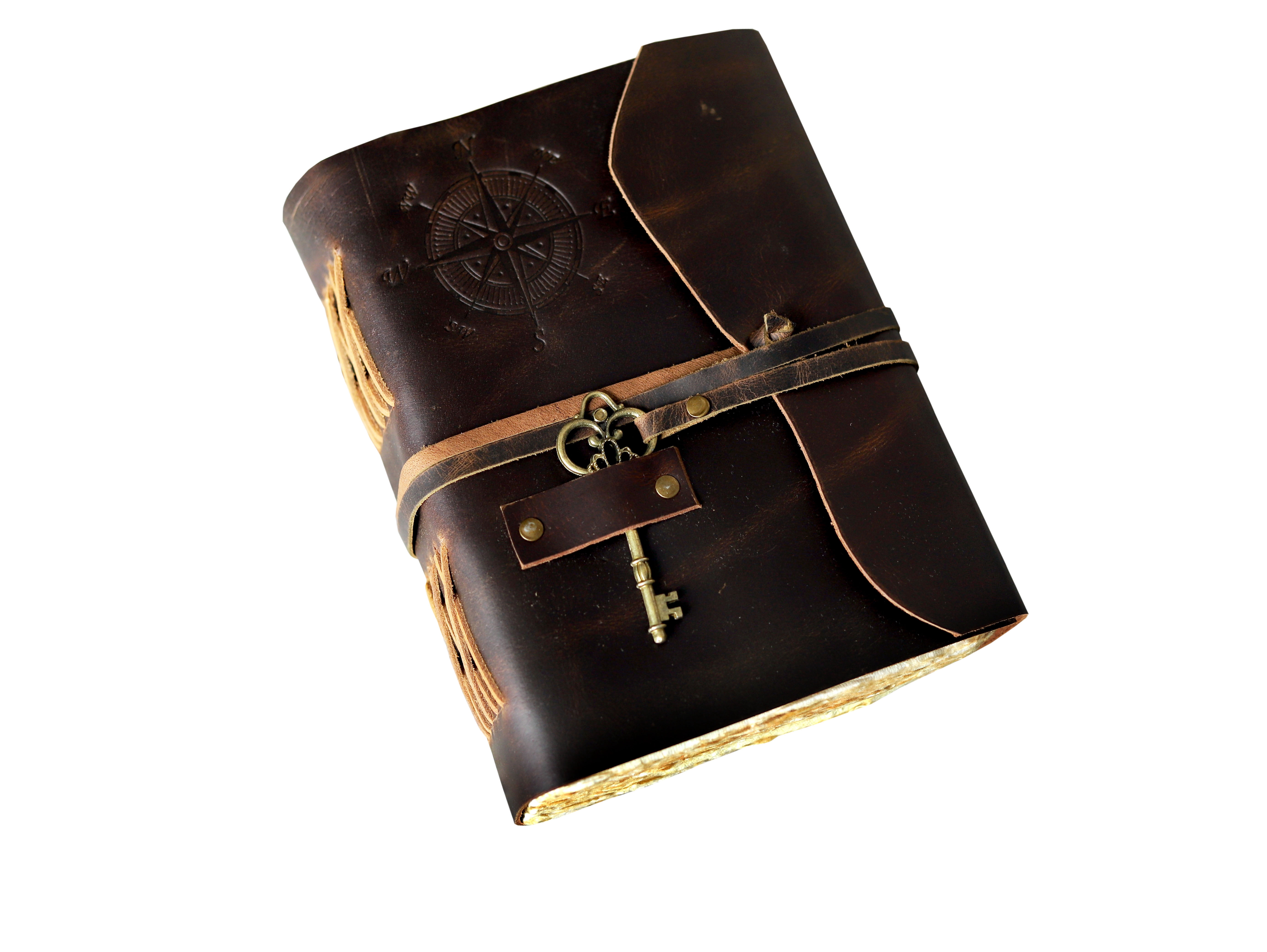RUZIOON Antique Handmade Leather Bound journal with deckle edge paper Diary - Leather Sketchbook - Drawing Journal Notebook - Great Gift Men And Women (5X7 Inch)