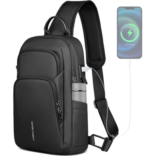 Bolsa Impermeable hk para Hombre con Puerto de Carga USB, Bolsillo para Tableta, Bolsa de Pecho Cruzada Antirrobo, 7L