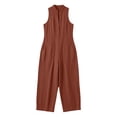thumbnail image 3 of Wovilon Summer Casual Sleeveless Collared Button Front Wide Leg Jumpsuit for Women, Relaxed Loose Fit Cotton Linen Blend One Piece with Pockets Vacation Travel Outfit, 3 of 5