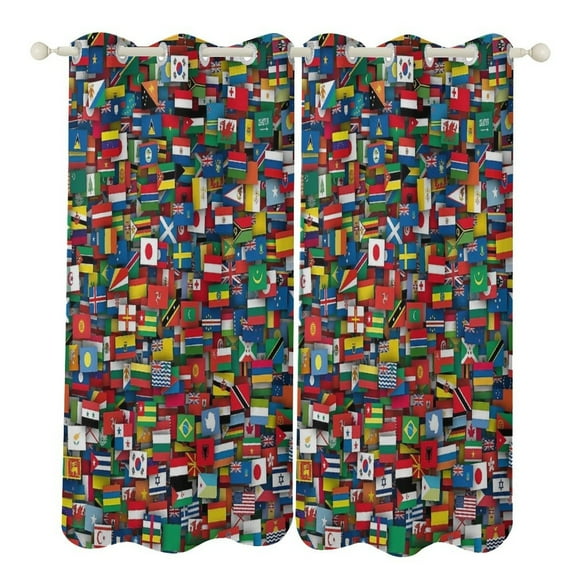 Flags Of All Countries Of The World Study Room Living Kitchen Bedroom For Blackout Curtain Printed 2 Panels