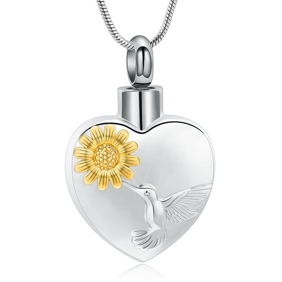 Hummingbird Urn Necklace for Ashes Heart Cremation Jewelry for Ashes for Women Sunflower Memory Ashes Keepsake Necklace for Loss Loved Ones Women
