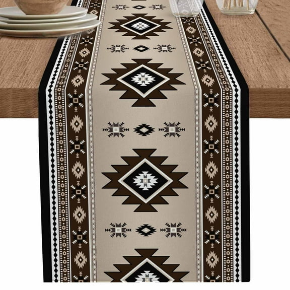 nqOlkjepod Brown Aztec Table Runner 72 Inches Long Farmhouse Dress Scarves, Boho Southwest Ethnic Neutral Motifs Dining Tablerunner for Coffee Table/Kitchen Island/Party Décor, 18" x 72"