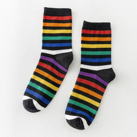 

Colorful Rainbow Patterned Crew Socks Candy Color Breathable Moisture Deodorant Elastic Athletic Casual Socks