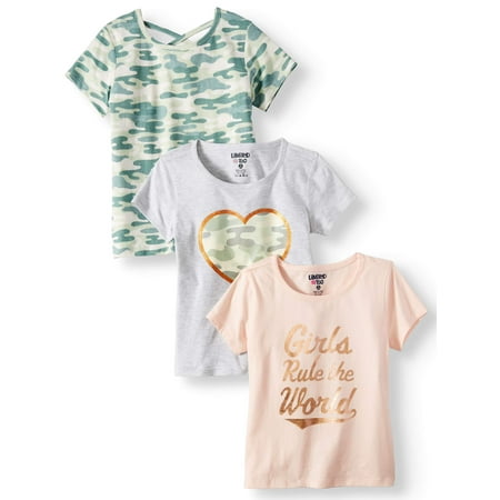 Toddler Girls Camouflage Shirt - Girls Rule, Camo and Heart Tees, 3-Pack (Little Girls & Big Girls)