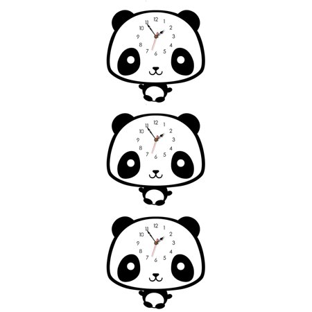 Masteelf 3-Pack 28x26cm Silent Cartoon Panda Wall Clocks for Kids' Bedroom, Living Room, or Bar Decor, Battery Not Included, Black