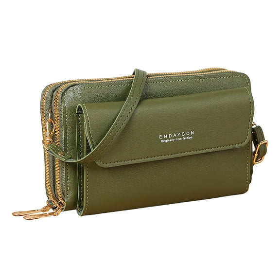 Fukaraa Women RFID Leather Wallet Crossbody Bag Phone Pocket Double Zipper