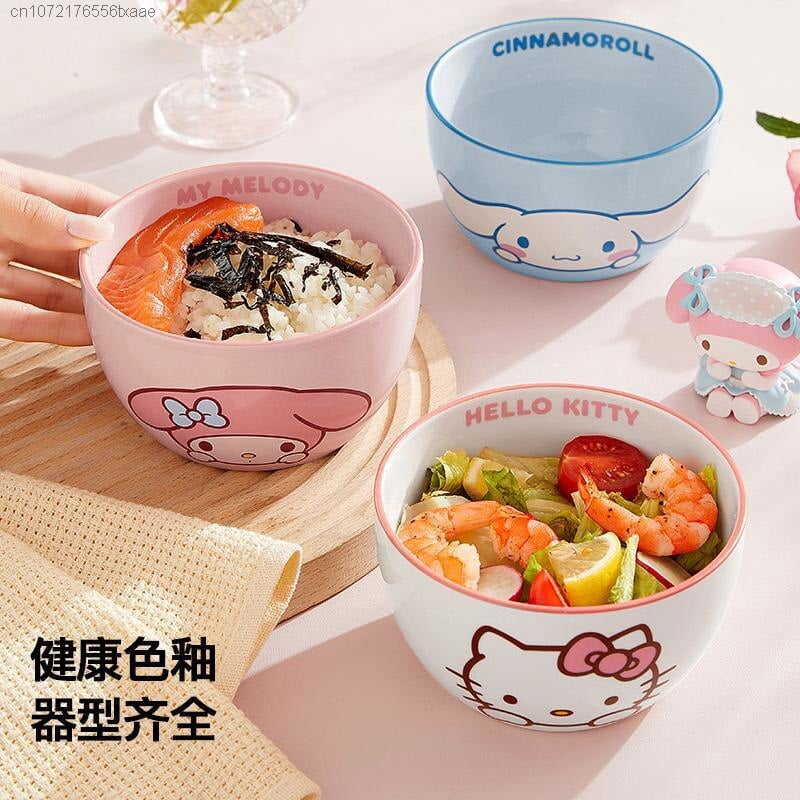 Sanrio Hello Kitty Melody Ceramic Bowl Household Sala Noodles Soup