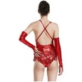 thumbnail image 2 of RUNQHUI Robe de Danse à Paillettes Brillantes à Franges pour Femmes Costume de Danse Latine Jazz Justaucorps à Franges et Gants Rouge G, 2 of 7