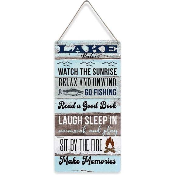 New Door Sign 8x12 Inch, Lake Rules Wall Decor Relax Unwind Fishing Wooden Sign Porch Decor Garden Yard Signs Home Farm House Plaque Gifts