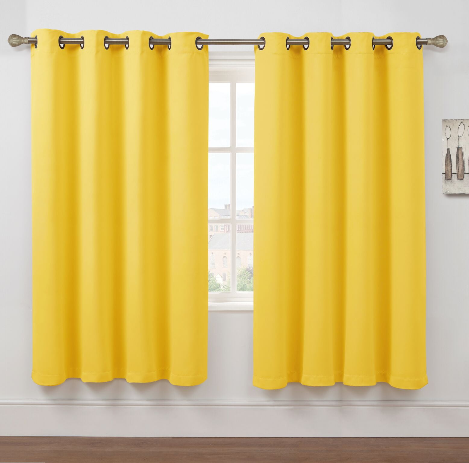 2 Pack: Hotel Thermal Grommet 100% Blackout Curtains - Yellow, 63 in
