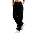thumbnail image 3 of HAJWOH Cargo Sweatpants for Women Elastic Waist Utility Jogger Pants Outdoor Casual Sweatpant with Pockets Fall Clothes(Black,L), 3 of 6