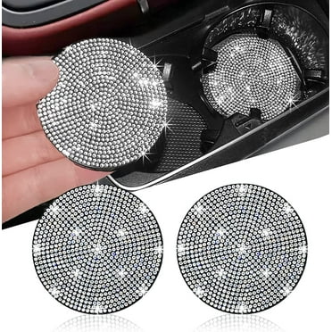 2pcs Bling Car Cup Holder Coaster, 2.75 inch Anti-Slip Shockproof Universal Fashion Car Coasters Insert Bling Crystal Rhinestone Automotive Interior Accessories for Women (2 pcs, White)