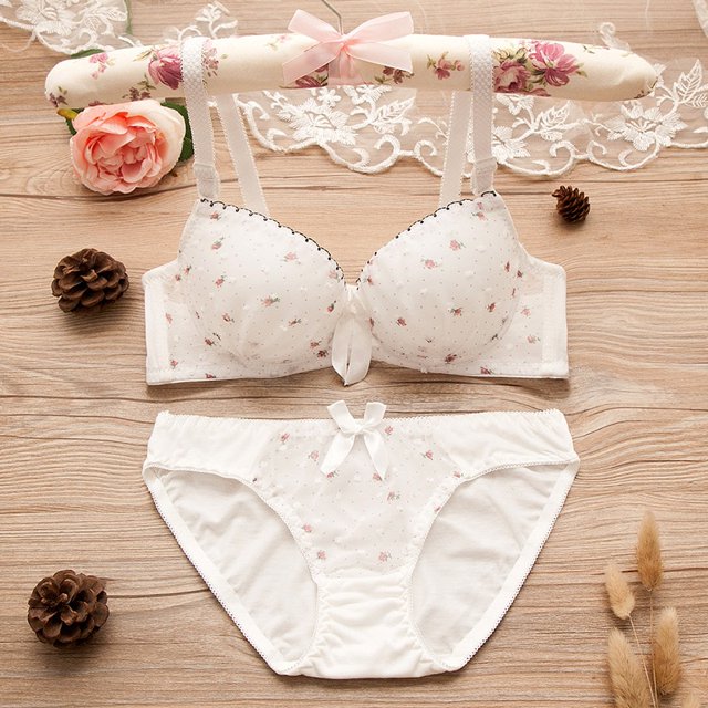 Puberty Girls Lace Dot Cotton Underwear Set Bra Teenage Underwear Small Breast Bra For Teenage Girlswhite bra114 He Qiyong unisex