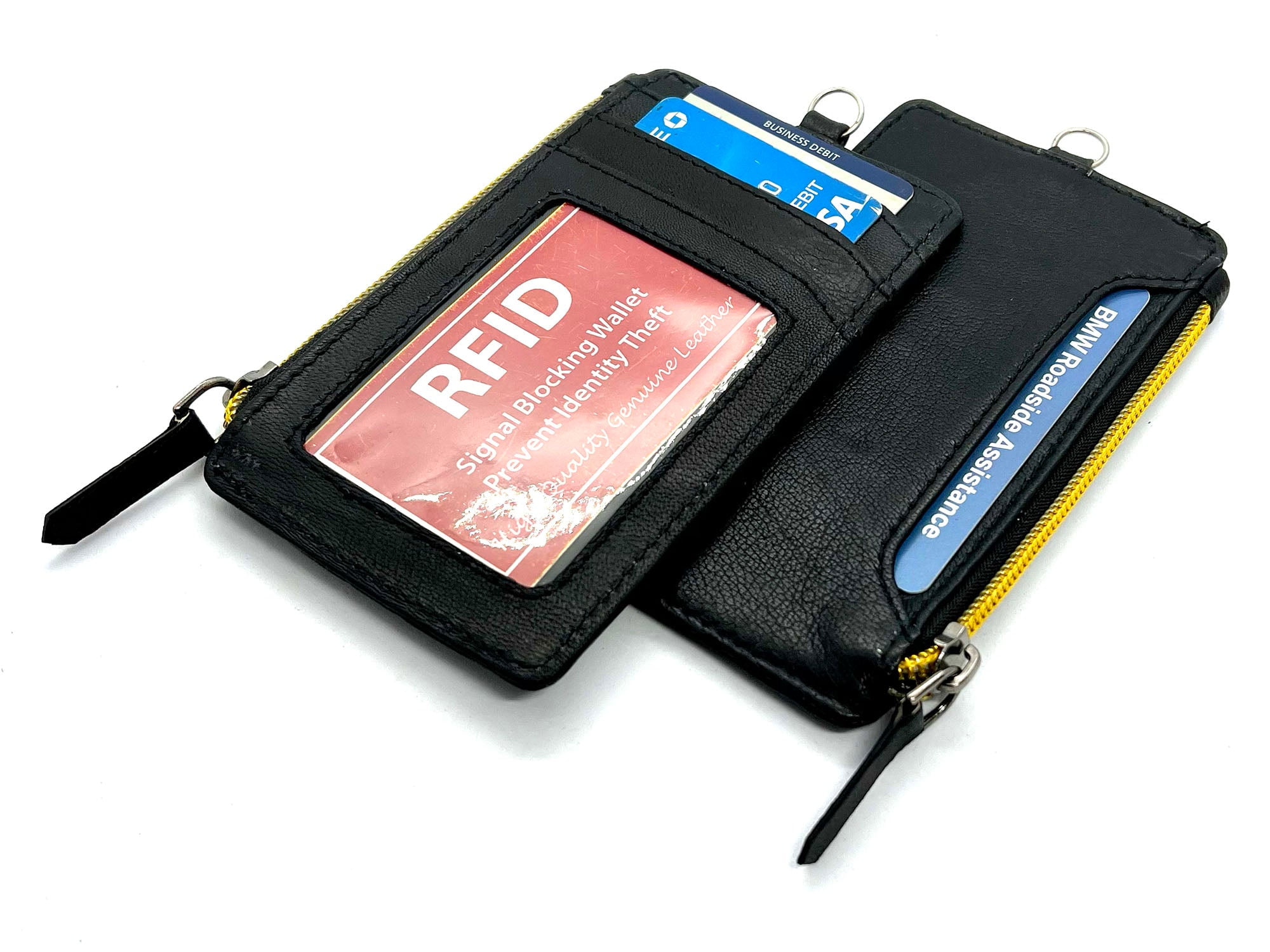 RFID Blocking Genuine Leather Secure Credit Card ID Badge Holder Strap ...